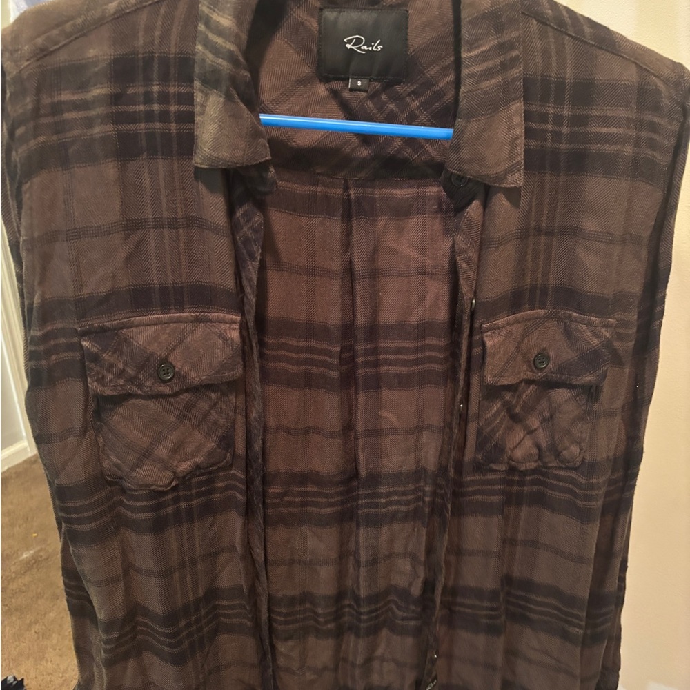 Rails Brown Plaid Button-Up Top S
